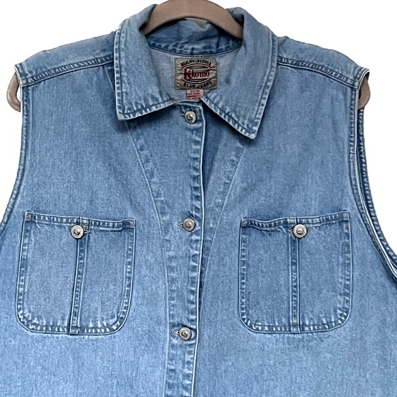 Kikomo Blue Jeans Vest Shirt Sleeveless Button Up Denim Cotton Sz 2X Pockets Vtg - Picture 3 of 5